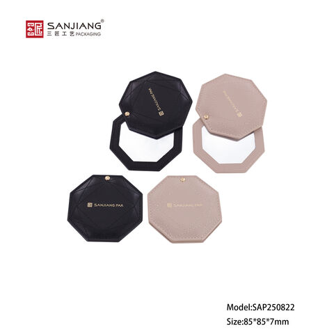 Espejo de Bolsillo de Cuero para Regalo Pequeño, Espejo de Mano Compacto y Portátil con Estuche de Cuero PU/Cuero Auténtico