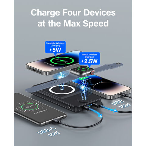 Fábrica 2 en 1 Carga Magnética 10000mAh Power Bank Cargador Inalámbrico Portátil Para Reloj 5W Carga Rápida Inalámbrica 10000mAh Power Bank