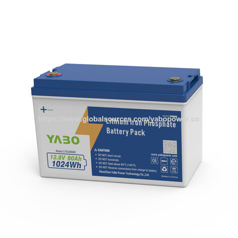 Bateria YABO 12V 80Ah LiFePO4 Recarregável de Ciclo Profundo para Sistema Solar, Backup Fora da Rede, RV, Uso Marítimo e Camping
