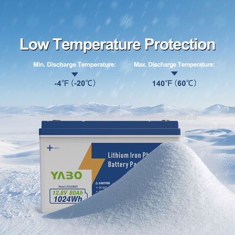 Bateria YABO 12V 80Ah LiFePO4 Recarregável de Ciclo Profundo para Sistema Solar, Backup Fora da Rede, RV, Uso Marítimo e Camping