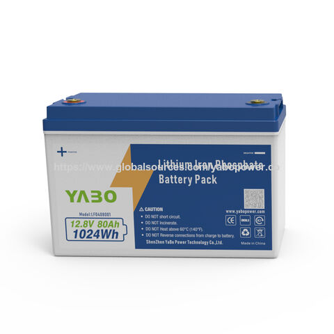 Bateria YABO 12V 80Ah LiFePO4 Recarregável de Ciclo Profundo para Sistema Solar, Backup Fora da Rede, RV, Uso Marítimo e Camping