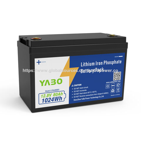 Bateria YABO 12V 80Ah LiFePO4 Recarregável de Ciclo Profundo para Sistema Solar, Backup Fora da Rede, RV, Uso Marítimo e Camping