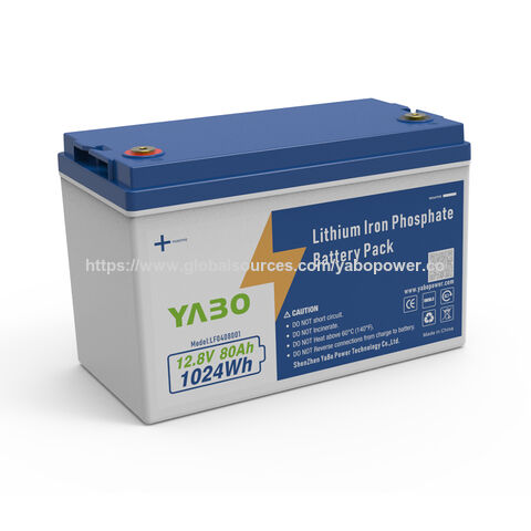 Bateria YABO 12V 80Ah LiFePO4 Recarregável de Ciclo Profundo para Sistema Solar, Backup Fora da Rede, RV, Uso Marítimo e Camping