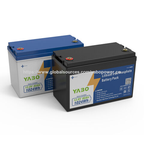 Bateria YABO 12V 80Ah LiFePO4 Recarregável de Ciclo Profundo para Sistema Solar, Backup Fora da Rede, RV, Uso Marítimo e Camping