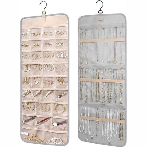 Rolo de joias Bolsa suspensa de armazenamento de joias em PVC transparente, maravilha de armazenamento de brincos, colares e anéis, anti-oxidação, montada na parede