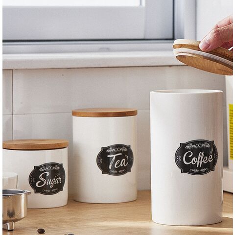 Jarras de Cerámica Natural House para Cocina, Tarros de Almacenamiento de Alimentos para Té, Café y Azúcar con Tapa de Bambú