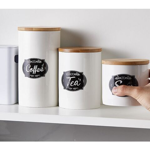 Jarras de Cerámica Natural House para Cocina, Tarros de Almacenamiento de Alimentos para Té, Café y Azúcar con Tapa de Bambú