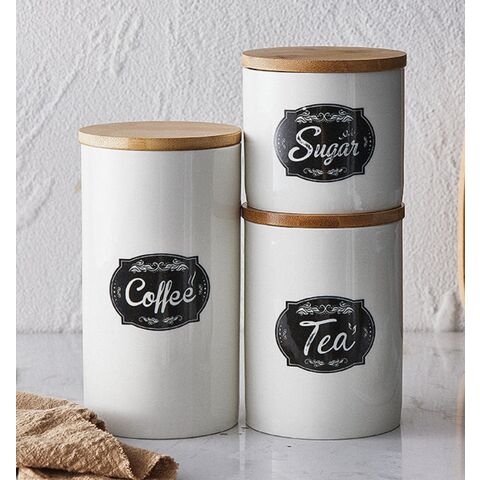 Jarras de Cerámica Natural House para Cocina, Tarros de Almacenamiento de Alimentos para Té, Café y Azúcar con Tapa de Bambú