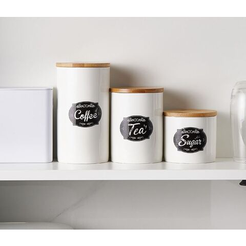 Jarras de Cerámica Natural House para Cocina, Tarros de Almacenamiento de Alimentos para Té, Café y Azúcar con Tapa de Bambú