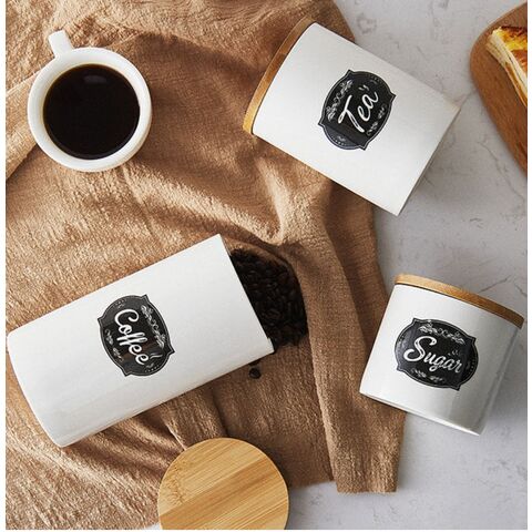 Jarras de Cerámica Natural House para Cocina, Tarros de Almacenamiento de Alimentos para Té, Café y Azúcar con Tapa de Bambú