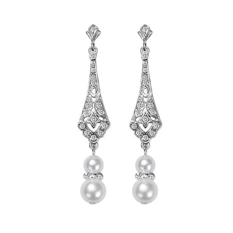 Conjuntos de joyería de perlas de imitación - Joyería de moda, collar y pendientes de perlas de imitación retro y de lujo ligero, elegantes y de alta gama