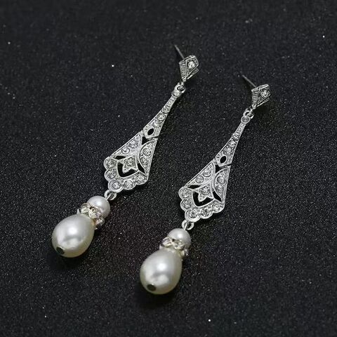 Conjuntos de joyería de perlas de imitación - Joyería de moda, collar y pendientes de perlas de imitación retro y de lujo ligero, elegantes y de alta gama