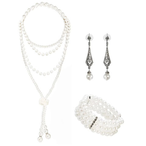 Conjuntos de joyería de perlas de imitación - Joyería de moda, collar y pendientes de perlas de imitación retro y de lujo ligero, elegantes y de alta gama