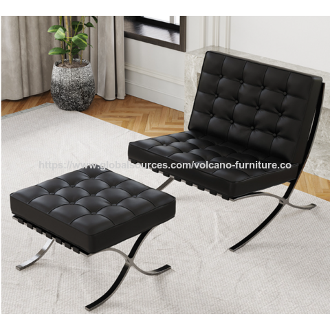 Chaises Barcelona OEM avec pieds en acier inoxydable et revêtement en cuir pour salon, chambre à coucher, bureau, maison et hôtel