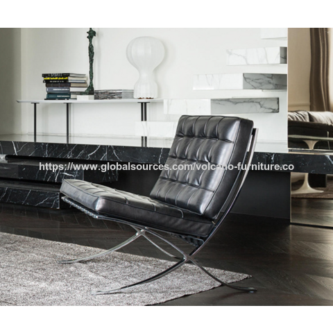 Chaises Barcelona OEM avec pieds en acier inoxydable et revêtement en cuir pour salon, chambre à coucher, bureau, maison et hôtel