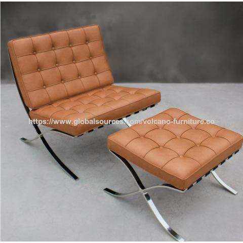 Chaises Barcelona OEM avec pieds en acier inoxydable et revêtement en cuir pour salon, chambre à coucher, bureau, maison et hôtel
