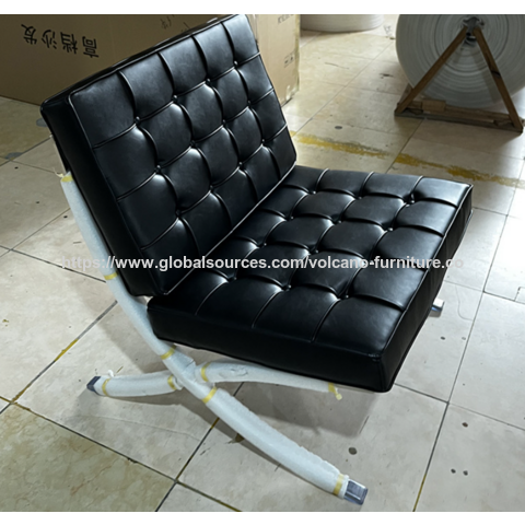 Chaises Barcelona OEM avec pieds en acier inoxydable et revêtement en cuir pour salon, chambre à coucher, bureau, maison et hôtel