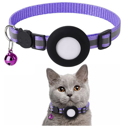 Individuell anpassbares, reflektierendes, verlustsicheres Hunde-Halsband aus Nylon-Silikon mit Airtag-Halterung und Glöckchen