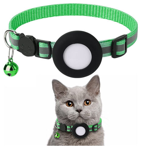 Individuell anpassbares, reflektierendes, verlustsicheres Hunde-Halsband aus Nylon-Silikon mit Airtag-Halterung und Glöckchen