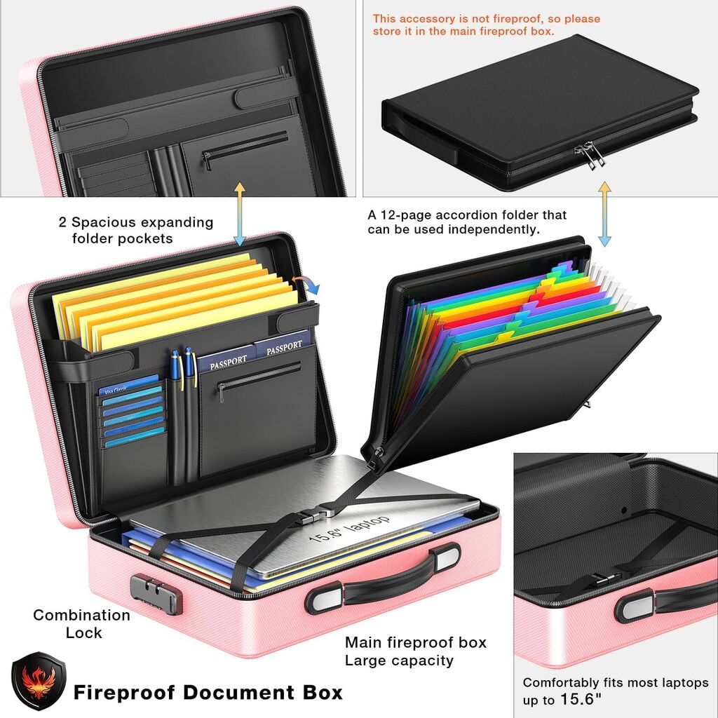 Yhx Hard Case File Pocket Portable Safe Box Case Fireproof And ...