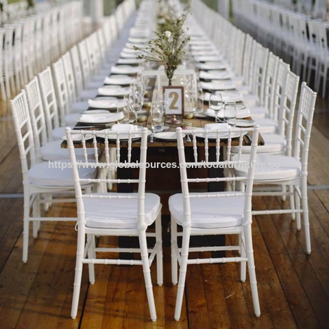 Cadeiras Chiavari Tiffany de luxo modernas por atacado, elegantes, resistentes, empilháveis de metal para banquetes e hotéis para locais de eventos