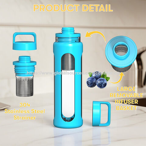 Bouteille d'eau en verre borosilicate haute qualité 600ml, écologique, avec manchon de protection en silicone et infuseur