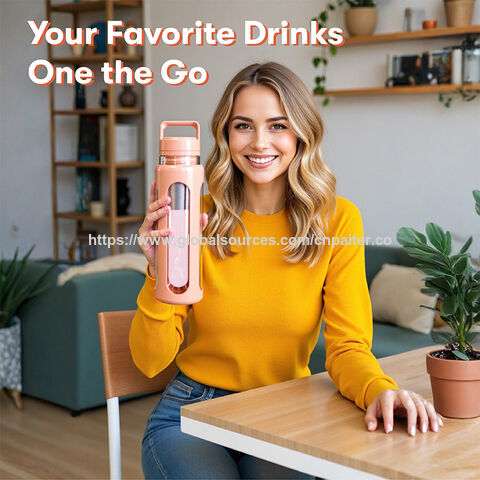 Bouteille d'eau en verre borosilicate haute qualité 600ml, écologique, avec manchon de protection en silicone et infuseur