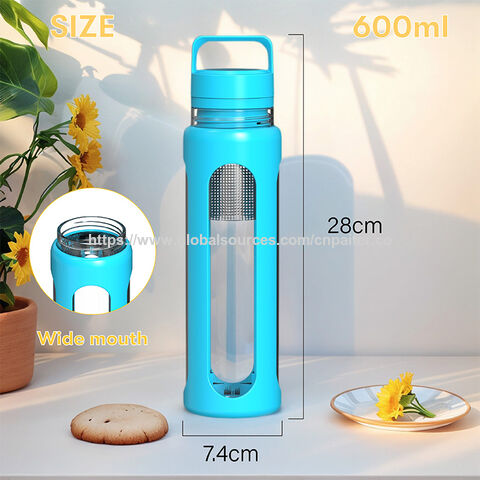 Bouteille d'eau en verre borosilicate haute qualité 600ml, écologique, avec manchon de protection en silicone et infuseur