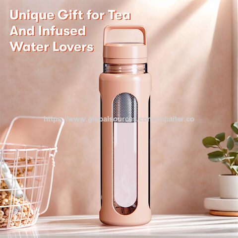 Bouteille d'eau en verre borosilicate haute qualité 600ml, écologique, avec manchon de protection en silicone et infuseur