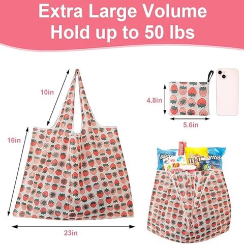 Sacos de compras reutilizáveis extra grandes de 22 kg, dobráveis, para cozinha, sacos de poliéster laváveis, sacolas com bolso