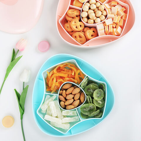 Bandeja de Almacenamiento de Dulces de Bambú, Caja de Aperitivos, Plato de Frutos Secos Compartimentado de Plástico, Cajas para Snacks