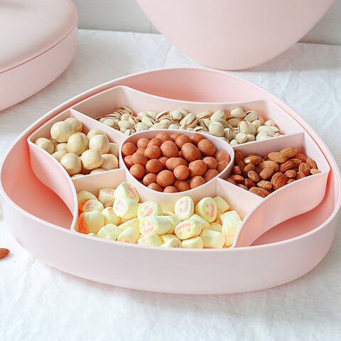 Bandeja de Almacenamiento de Dulces de Bambú, Caja de Aperitivos, Plato de Frutos Secos Compartimentado de Plástico, Cajas para Snacks