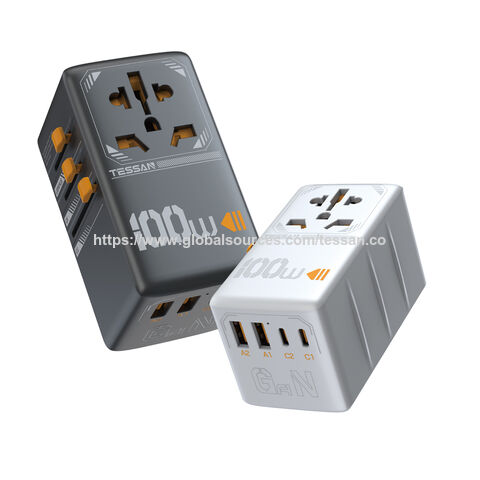 Adaptador de Viaje Universal Múltiple TESSAN con 1 Enchufe Universal + 2 USB-A + 1 Puerto Tipo-C (Carga Rápida PD15W, Negro)