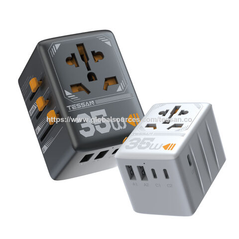 Adaptador de Viaje Universal Múltiple TESSAN con 1 Enchufe Universal + 2 USB-A + 1 Puerto Tipo-C (Carga Rápida PD15W, Negro)