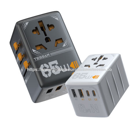 Adaptador de Viaje Universal Múltiple TESSAN con 1 Enchufe Universal + 2 USB-A + 1 Puerto Tipo-C (Carga Rápida PD15W, Negro)