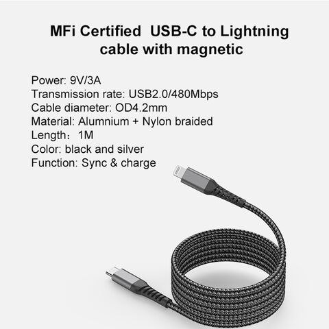 Cable de Datos USB-C a USB-C Magnético de Nylon Trenzado de 100W con Carga Rápida PD para iPhone/Tablet de la Mejor Calidad