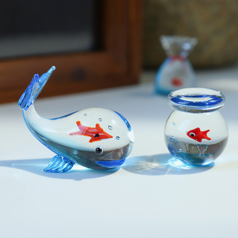 Adorno de Escritorio de Vidrio de Borosilicato Alto con Forma de Ballena, Lindo Pez Oceánico para Pecera con Peces Dorados, Decoración para el Hogar