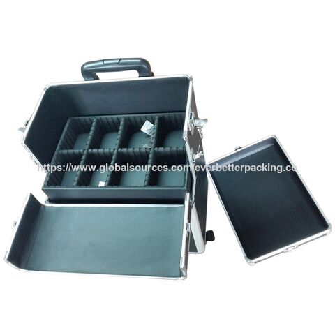 Mallette de Maquillage Professionnelle Personnalisée pour Salon avec Trolley et Organisateur à Roues Freinées, Trousse de Toilette, Mallette de Coiffure, Valise de Transport à Roulettes