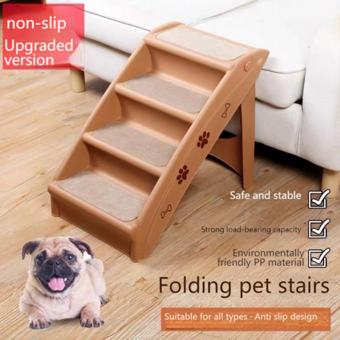 Escalier Pliable pour Animaux de Compagnie avec Cadre en Bois Imperméable et Housse Amovible en Lin Respirant
