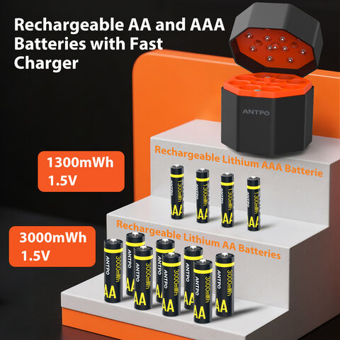 Vente en gros d'usine, ensemble de charge de batteries rechargeables AAA et AA pour voyage, jouets, usage domestique
