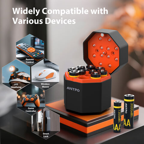 Vente en gros d'usine, ensemble de charge de batteries rechargeables AAA et AA pour voyage, jouets, usage domestique