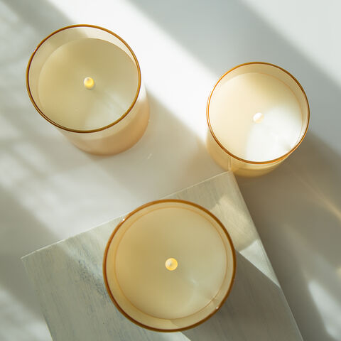 3D Echtflammen-LED-Kerze D7.5 H15, Goldglas-Säule, Fernbedienung, Timer 4/8 Stunden, Flammenlose Kerze