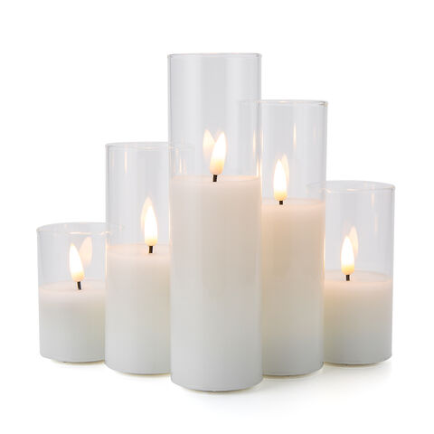 Bougie LED Flamme Vacillante D5 H15, Cire de Paraffine Blanche, Fonctionnement à Piles - Idéale pour Décoration et Événements