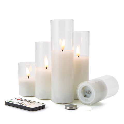 Bougie LED Flamme Vacillante D5 H15, Cire de Paraffine Blanche, Fonctionnement à Piles - Idéale pour Décoration et Événements