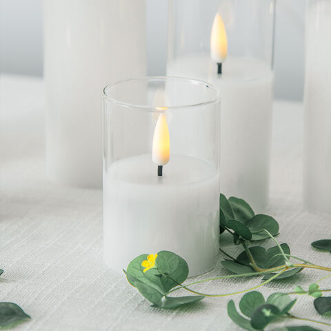 Bougie LED Flamme Vacillante D5 H15, Cire de Paraffine Blanche, Fonctionnement à Piles - Idéale pour Décoration et Événements