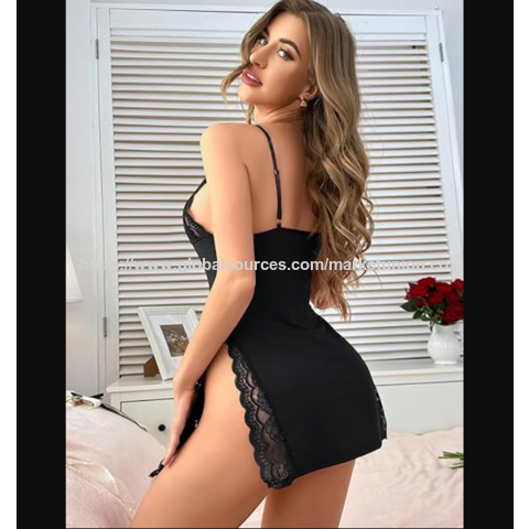 Babydoll Lencería para Mujer, Camisón Sexy de Encaje, Ropa de Dormir Linda, Camisola Modal con Aberturas Laterales XS-3XL