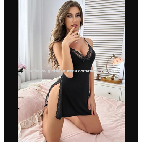 Babydoll Lencería para Mujer, Camisón Sexy de Encaje, Ropa de Dormir Linda, Camisola Modal con Aberturas Laterales XS-3XL