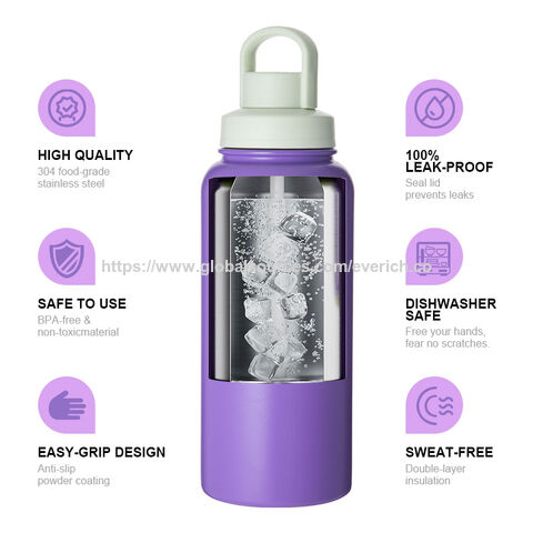 Botella de agua aislada de acero inoxidable 304 de doble pared con tapa deportiva y diferentes capacidades, color y logotipo personalizados