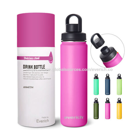 Botella de agua aislada de acero inoxidable 304 de doble pared con tapa deportiva y diferentes capacidades, color y logotipo personalizados