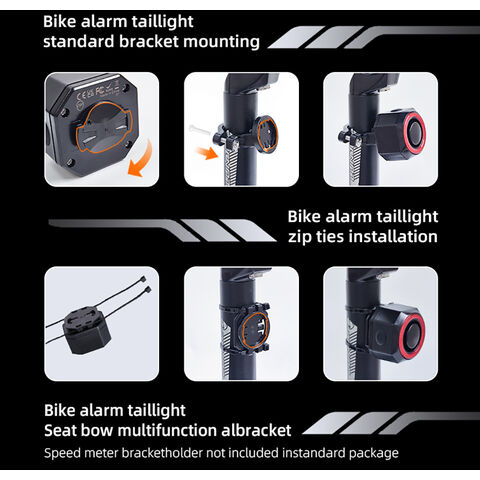 Feu Arrière de Vélo LED avec Alarme Antivol, Détection de Freinage, Avertissement Automatique de Nuit, IP65, Batterie Rechargeable, Montage Arrière pour Vélo